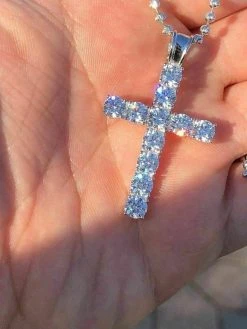 Solid 925 Sterling Silver Cross 5ct Man Tennis Diamond W. Moon Cut Bead Chain -Harlem Bling Shop harlembling solid 925 sterling silver cross 5ct man tennis diamond w moon cut bead chain 85549.1664381140