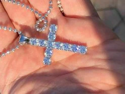 Solid 925 Sterling Silver Cross 5ct Man Tennis Diamond W. Moon Cut Bead Chain -Harlem Bling Shop harlembling solid 925 sterling silver cross 5ct man tennis diamond w moon cut bead chain 88409.1664376337