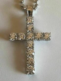 Solid 925 Sterling Silver Cross 5ct Man Tennis Diamond W. Moon Cut Bead Chain -Harlem Bling Shop harlembling solid 925 sterling silver cross 5ct man tennis diamond w moon cut bead chain 93143.1664397807