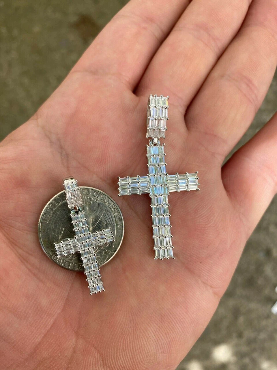 Solid 925 Sterling Silver Cross Pendant Baguette Iced Diamond Necklace Hip-Hop 12 Solid 925 Sterling Silver Cross Pendant Baguette Iced Diamond Necklace Hip-Hop - Image 10