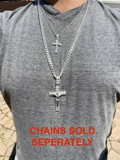 Solid 925 Sterling Silver Cross W. Jesus Pendant Baguette Iced Diamond Necklace 21 Solid 925 Sterling Silver Cross W. Jesus Pendant Baguette Iced Diamond Necklace -Harlem Bling Shop harlembling solid 925 sterling silver cross w jesus pendant baguette iced diamond necklace 09189.1664390579