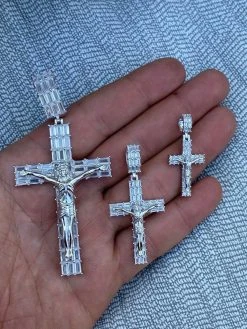 Solid 925 Sterling Silver Cross W. Jesus Pendant Baguette Iced Diamond Necklace 24 Solid 925 Sterling Silver Cross W. Jesus Pendant Baguette Iced Diamond Necklace -Harlem Bling Shop harlembling solid 925 sterling silver cross w jesus pendant baguette iced diamond necklace 47736.1664386339
