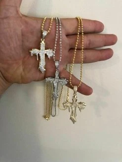 Solid 925 Sterling Silver Dripping Cross Mens Iced Pendant Necklace Flooded Out -Harlem Bling Shop harlembling solid 925 sterling silver dripping cross mens iced pendant necklace flooded out 26087.1664388683