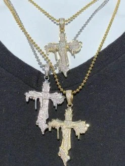 Solid 925 Sterling Silver Dripping Cross Mens Iced Pendant Necklace Flooded Out -Harlem Bling Shop harlembling solid 925 sterling silver dripping cross mens iced pendant necklace flooded out 60187.1665671390