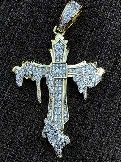 Solid 925 Sterling Silver Dripping Cross Mens Iced Pendant Necklace Flooded Out -Harlem Bling Shop harlembling solid 925 sterling silver dripping cross mens iced pendant necklace flooded out 61877.1664381571