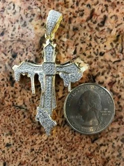 Solid 925 Sterling Silver Dripping Cross Mens Iced Pendant Necklace Flooded Out -Harlem Bling Shop harlembling solid 925 sterling silver dripping cross mens iced pendant necklace flooded out 62079.1664388498