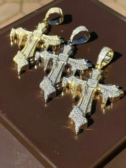 Solid 925 Sterling Silver Dripping Cross Mens Iced Pendant Necklace Flooded Out -Harlem Bling Shop harlembling solid 925 sterling silver dripping cross mens iced pendant necklace flooded out 73881.1664387543