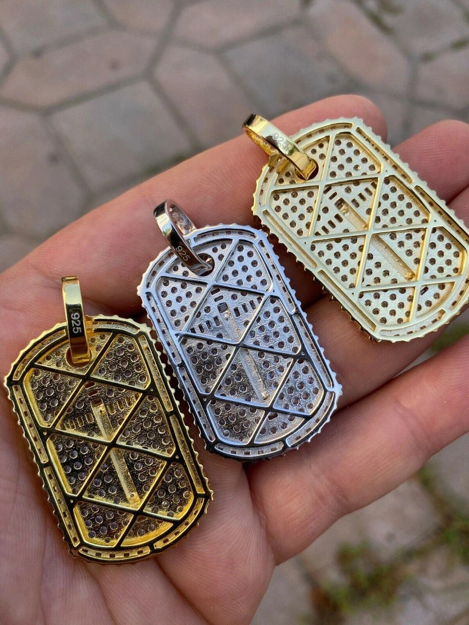 Solid 925 Sterling Silver / Gold Dog Tag Iced Baguette Diamond Jesus Necklace 8 Solid 925 Sterling Silver / Gold Dog Tag Iced Baguette Diamond Jesus Necklace - Image 6