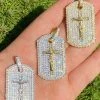 Solid 925 Sterling Silver / Gold Dog Tag Iced Baguette Diamond Jesus Necklace 1 Solid 925 Sterling Silver / Gold Dog Tag Iced Baguette Diamond Jesus Necklace -Harlem Bling Shop harlembling solid 925 sterling silver gold dog tag iced baguette diamond jesus necklace 28180.1664377093