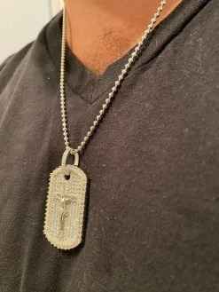 Solid 925 Sterling Silver / Gold Dog Tag Iced Baguette Diamond Jesus Necklace 24 Solid 925 Sterling Silver / Gold Dog Tag Iced Baguette Diamond Jesus Necklace -Harlem Bling Shop harlembling solid 925 sterling silver gold dog tag iced baguette diamond jesus necklace 35625.1664380656