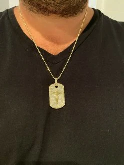 Solid 925 Sterling Silver / Gold Dog Tag Iced Baguette Diamond Jesus Necklace 23 Solid 925 Sterling Silver / Gold Dog Tag Iced Baguette Diamond Jesus Necklace -Harlem Bling Shop harlembling solid 925 sterling silver gold dog tag iced baguette diamond jesus necklace 75631.1664394404