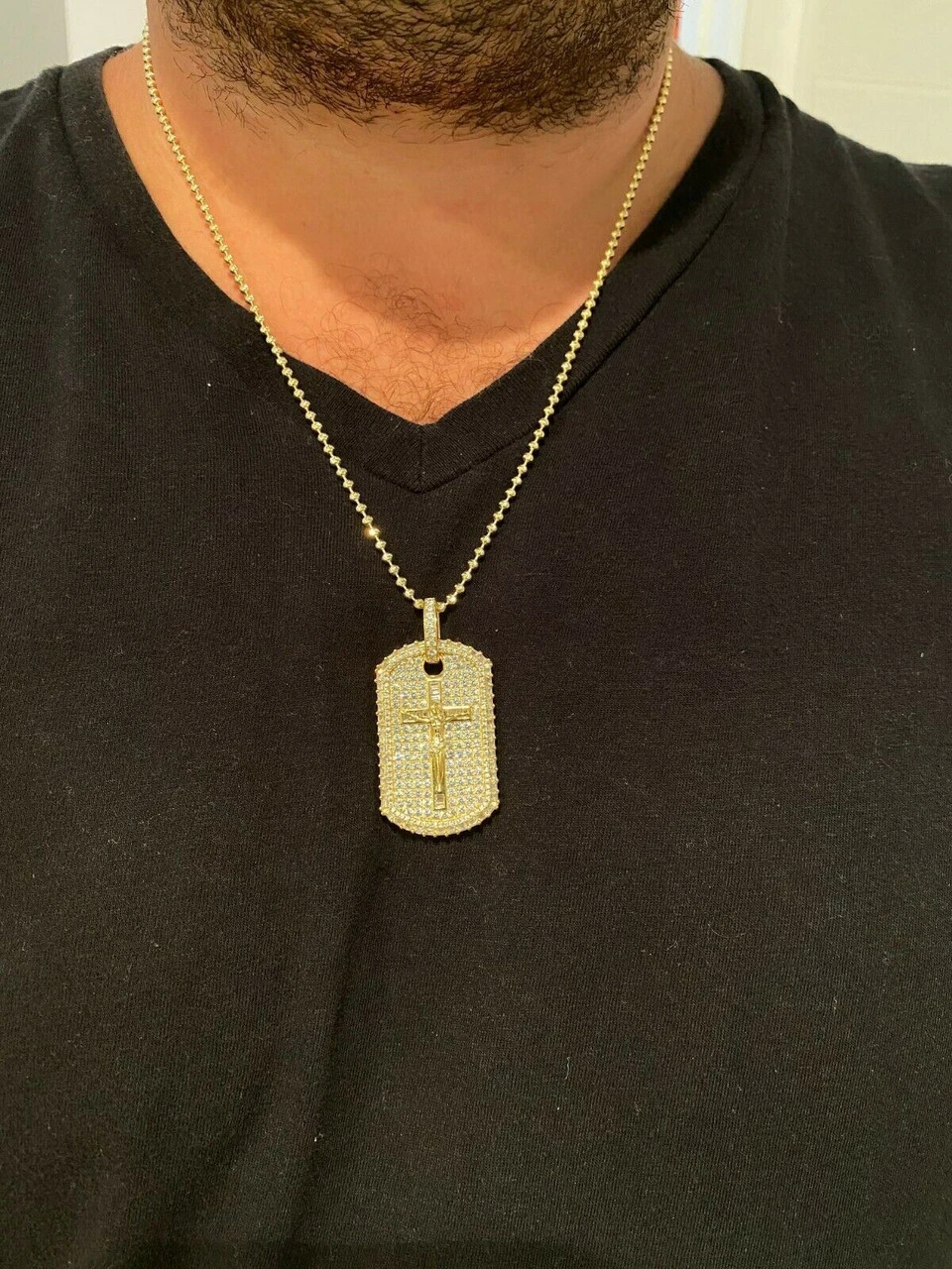 Solid 925 Sterling Silver / Gold Dog Tag Iced Baguette Diamond Jesus Necklace 12 Solid 925 Sterling Silver / Gold Dog Tag Iced Baguette Diamond Jesus Necklace - Image 10