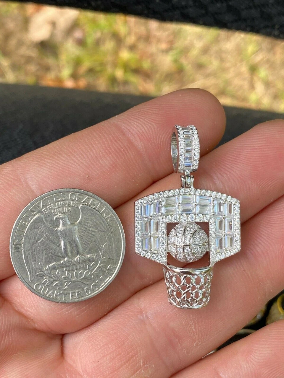 Solid 925 Sterling Silver Hip Hop Basketball Pendant Necklace Baguette Diamond 10 Solid 925 Sterling Silver Hip Hop Basketball Pendant Necklace Baguette Diamond - Image 8