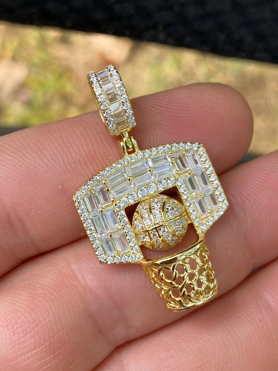 Solid 925 Sterling Silver Hip Hop Basketball Pendant Necklace Baguette Diamond 6 Solid 925 Sterling Silver Hip Hop Basketball Pendant Necklace Baguette Diamond - Image 4