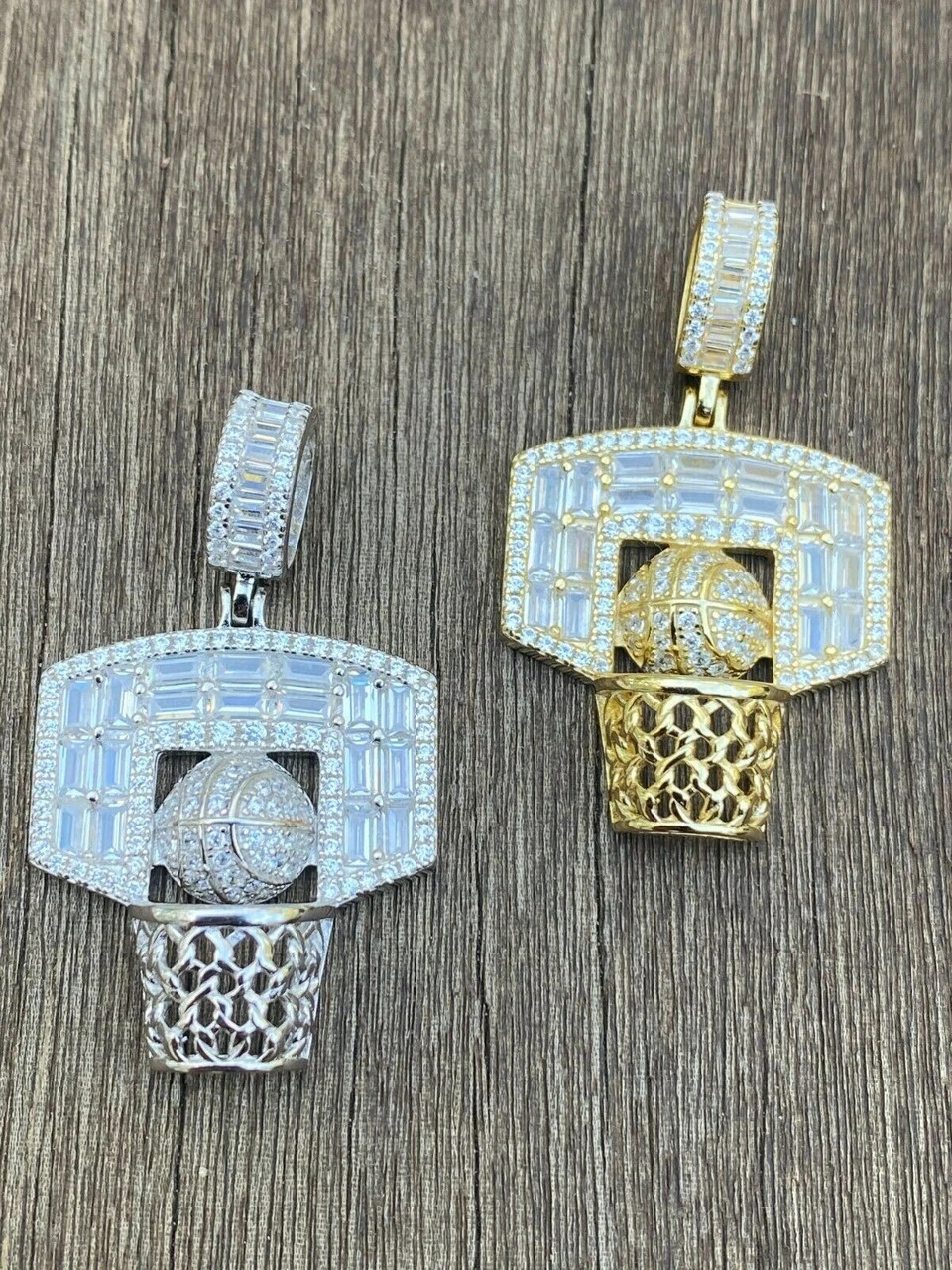 Solid 925 Sterling Silver Hip Hop Basketball Pendant Necklace Baguette Diamond 14 Solid 925 Sterling Silver Hip Hop Basketball Pendant Necklace Baguette Diamond - Image 12