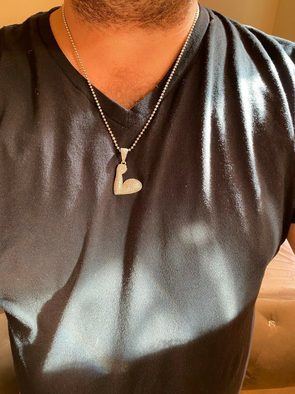 Solid 925 Sterling Silver Hip Hop Bicep Muscle Emoji Pendant Necklace Iced Gold 13 Solid 925 Sterling Silver Hip Hop Bicep Muscle Emoji Pendant Necklace Iced Gold - Image 11