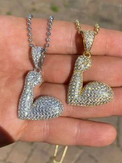 Solid 925 Sterling Silver Hip Hop Bicep Muscle Emoji Pendant Necklace Iced Gold 18 Solid 925 Sterling Silver Hip Hop Bicep Muscle Emoji Pendant Necklace Iced Gold -Harlem Bling Shop harlembling solid 925 sterling silver hip hop bicep muscle emoji pendant necklace iced gold 37426.1664374585