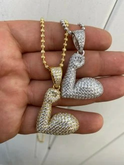 Solid 925 Sterling Silver Hip Hop Bicep Muscle Emoji Pendant Necklace Iced Gold 20 Solid 925 Sterling Silver Hip Hop Bicep Muscle Emoji Pendant Necklace Iced Gold -Harlem Bling Shop harlembling solid 925 sterling silver hip hop bicep muscle emoji pendant necklace iced gold 65963.1664372913