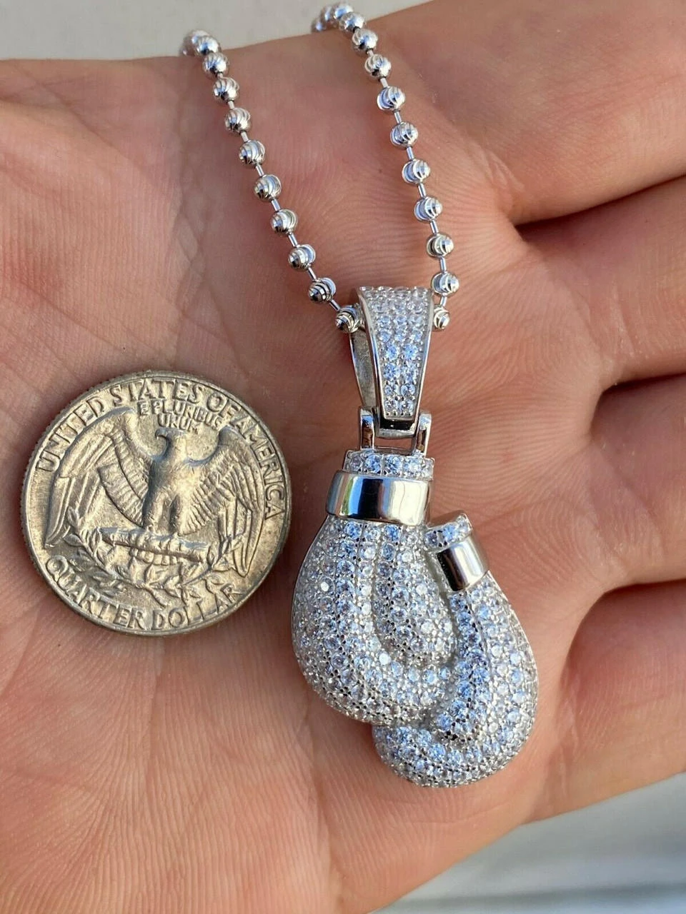 Solid 925 Sterling Silver Hip Hop Boxing Gloves Pendant Necklace Iced Diamond 14 Solid 925 Sterling Silver Hip Hop Boxing Gloves Pendant Necklace Iced Diamond - Image 12