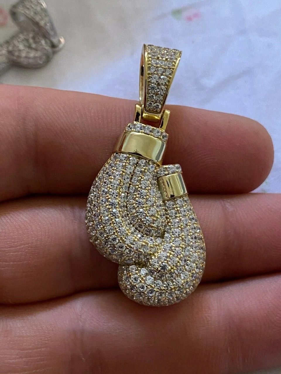 Solid 925 Sterling Silver Hip Hop Boxing Gloves Pendant Necklace Iced Diamond 12 Solid 925 Sterling Silver Hip Hop Boxing Gloves Pendant Necklace Iced Diamond - Image 10