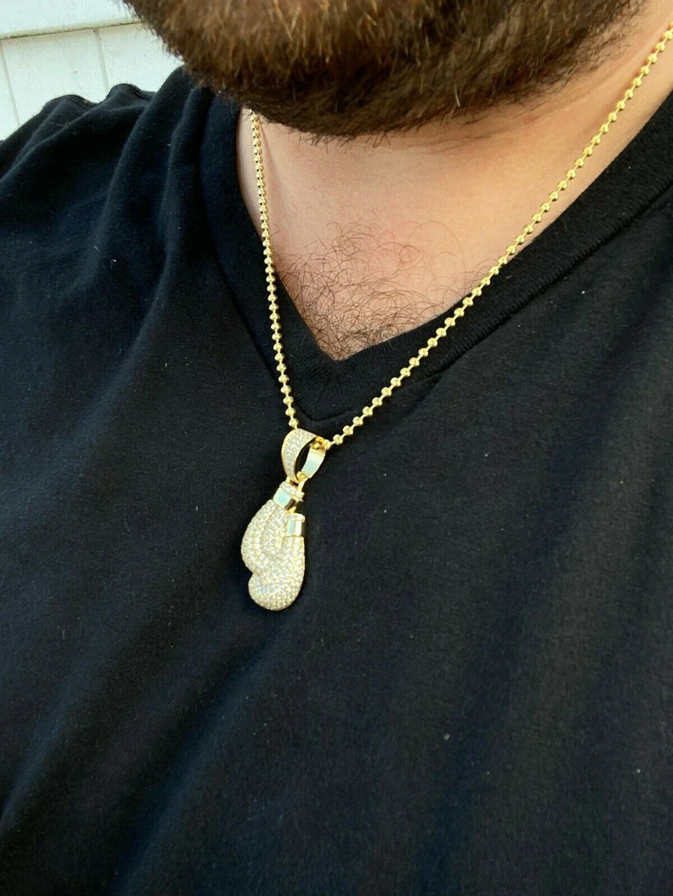 Solid 925 Sterling Silver Hip Hop Boxing Gloves Pendant Necklace Iced Diamond 5 Solid 925 Sterling Silver Hip Hop Boxing Gloves Pendant Necklace Iced Diamond - Image 3