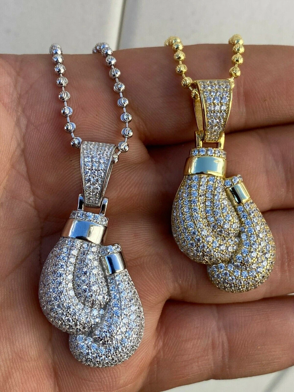 Solid 925 Sterling Silver Hip Hop Boxing Gloves Pendant Necklace Iced Diamond 9 Solid 925 Sterling Silver Hip Hop Boxing Gloves Pendant Necklace Iced Diamond - Image 7