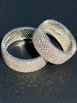 Solid 925 Sterling Silver Iced Eternity Band Wedding Bust Down Pinky Ring Men's