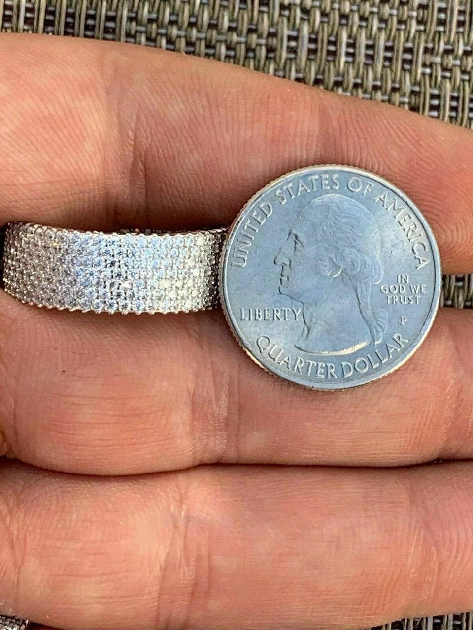 Solid 925 Sterling Silver Iced Eternity Band Wedding Bust Down Pinky Ring Men's 4 Solid 925 Sterling Silver Iced Eternity Band Wedding Bust Down Pinky Ring Men's - Image 2