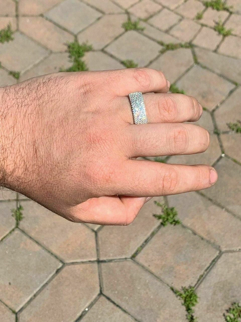 Solid 925 Sterling Silver Iced Eternity Band Wedding Bust Down Pinky Ring Men's 9 Solid 925 Sterling Silver Iced Eternity Band Wedding Bust Down Pinky Ring Men's - Image 7