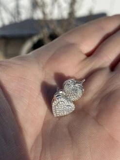 Solid 925 Sterling Silver Iced Heart Stud Earrings Moissanite Pass Diamond Test -Harlem Bling Shop harlembling solid 925 sterling silver iced heart stud earrings moissanite pass diamond test 30841.1664383803