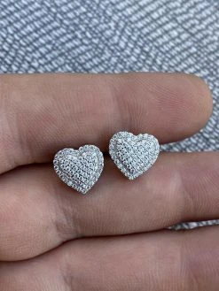 Solid 925 Sterling Silver Iced Heart Stud Earrings Moissanite Pass Diamond Test -Harlem Bling Shop harlembling solid 925 sterling silver iced heart stud earrings moissanite pass diamond test 47894.1664388759