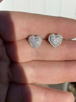Solid 925 Sterling Silver Iced Heart Stud Earrings Moissanite Pass Diamond Test -Harlem Bling Shop harlembling solid 925 sterling silver iced heart stud earrings moissanite pass diamond test 81137.1664391576