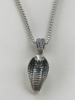 Solid 925 Sterling Silver King Cobra Snake Women’s Men’s Pendant W. 22” Chain