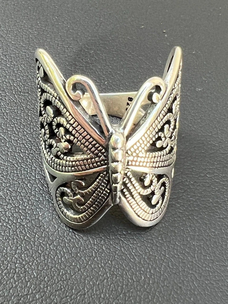 Solid 925 Sterling Silver Large Butterfly Ring Oxidized Rhodium Vintage Finish 8 Solid 925 Sterling Silver Large Butterfly Ring Oxidized Rhodium Vintage Finish - Image 6