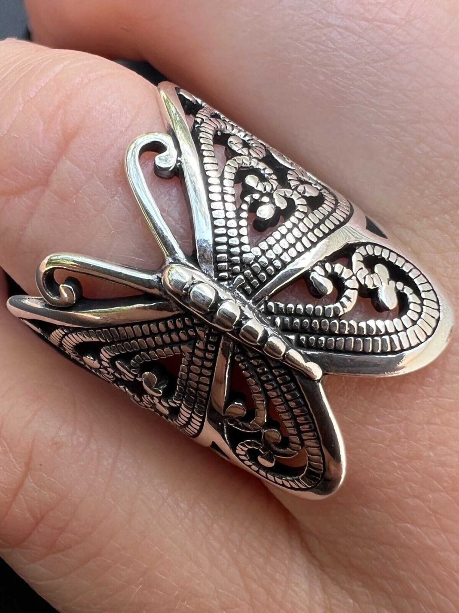 Solid 925 Sterling Silver Large Butterfly Ring Oxidized Rhodium Vintage Finish 3 Solid 925 Sterling Silver Large Butterfly Ring Oxidized Rhodium Vintage Finish