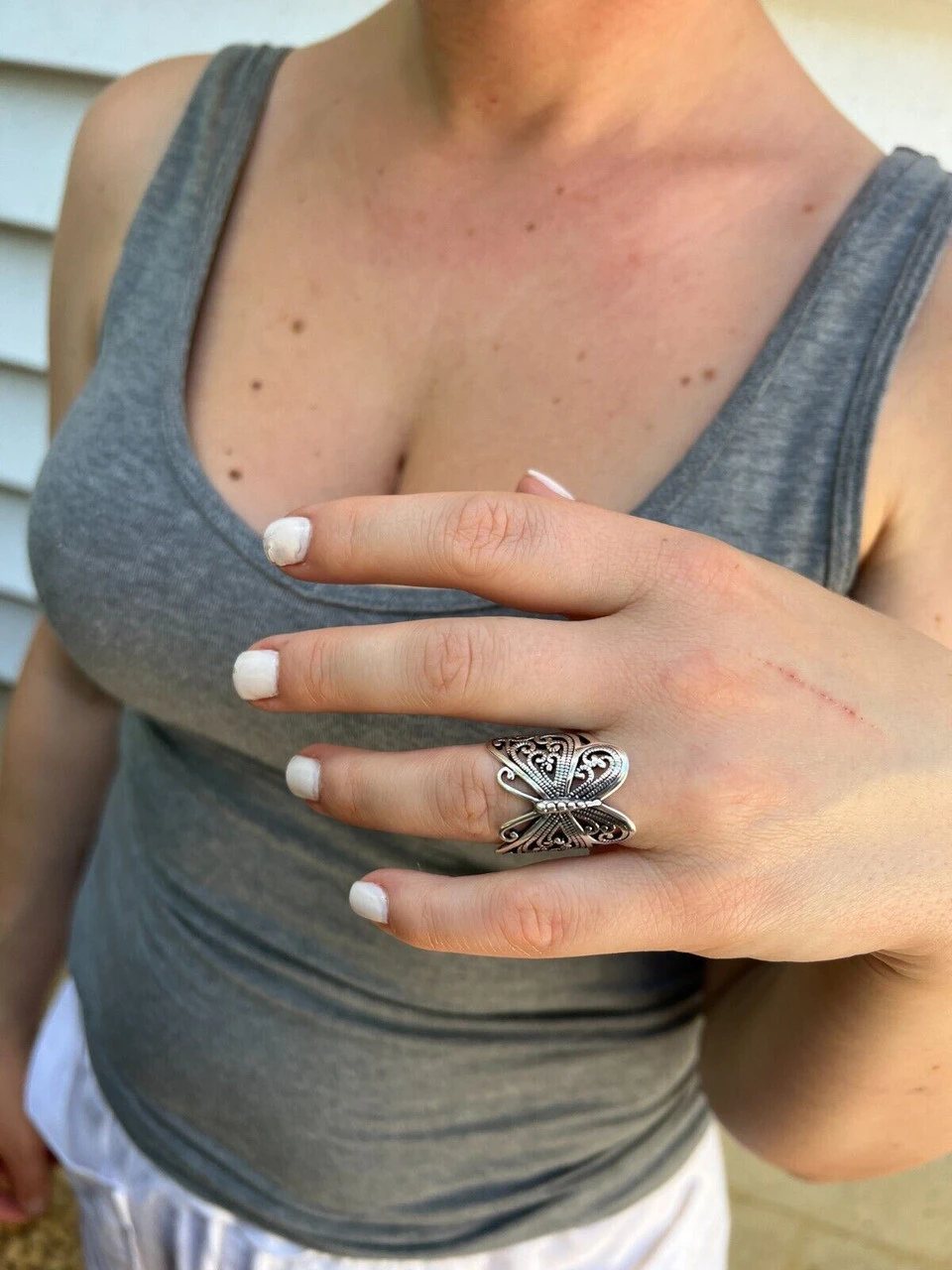 Solid 925 Sterling Silver Large Butterfly Ring Oxidized Rhodium Vintage Finish 10 Solid 925 Sterling Silver Large Butterfly Ring Oxidized Rhodium Vintage Finish - Image 8