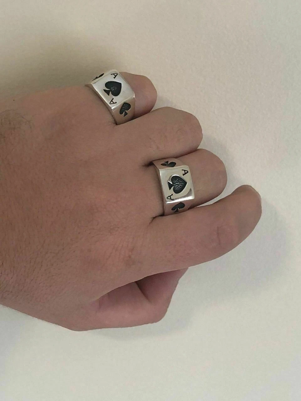 Solid 925 Sterling Silver Men Ace Of Spades Ring Lucky Poker Card Hand Size 7-13 4 Solid 925 Sterling Silver Men Ace Of Spades Ring Lucky Poker Card Hand Size 7-13 - Image 2