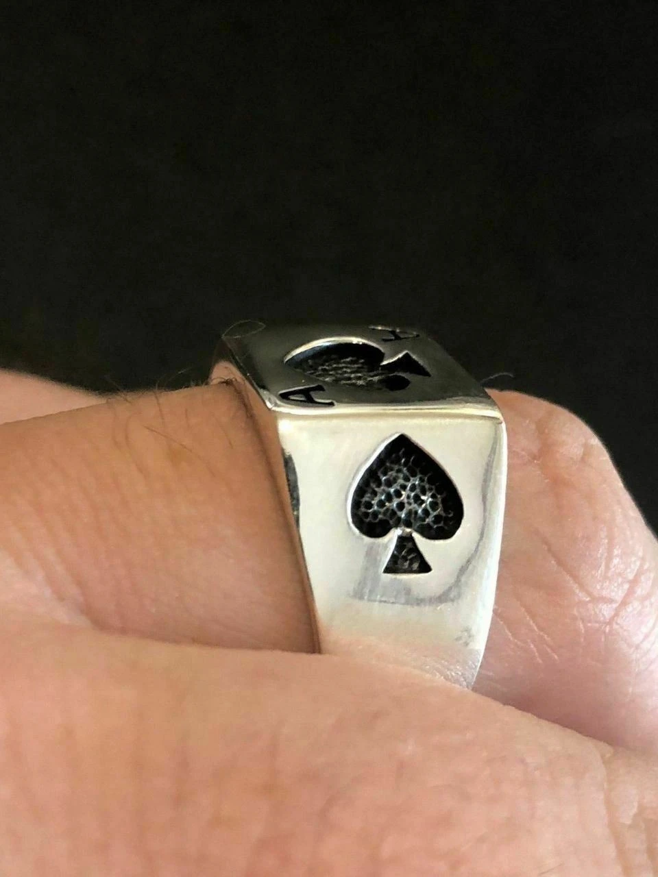Solid 925 Sterling Silver Men Ace Of Spades Ring Lucky Poker Card Hand Size 7-13 8 Solid 925 Sterling Silver Men Ace Of Spades Ring Lucky Poker Card Hand Size 7-13 - Image 6