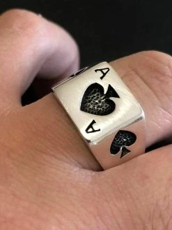 Solid 925 Sterling Silver Men Ace Of Spades Ring Lucky Poker Card Hand Size 7-13