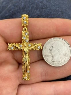 Solid 925 Sterling Silver Mens Nugget Cross Jesus On Crucifix Pendant Iced Gold 22 Solid 925 Sterling Silver Mens Nugget Cross Jesus On Crucifix Pendant Iced Gold -Harlem Bling Shop harlembling solid 925 sterling silver mens nugget cross jesus on crucifix pendant iced gold 60261.1664384675