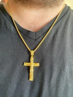 Solid 925 Sterling Silver Mens Nugget Cross Jesus On Crucifix Pendant Iced Gold 18 Solid 925 Sterling Silver Mens Nugget Cross Jesus On Crucifix Pendant Iced Gold -Harlem Bling Shop harlembling solid 925 sterling silver mens nugget cross jesus on crucifix pendant iced gold 60386.1664382181