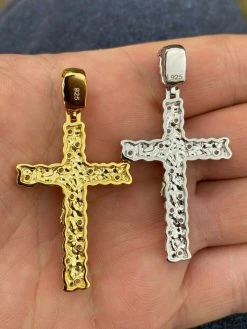 Solid 925 Sterling Silver Mens Nugget Cross Jesus On Crucifix Pendant Iced Gold 23 Solid 925 Sterling Silver Mens Nugget Cross Jesus On Crucifix Pendant Iced Gold -Harlem Bling Shop harlembling solid 925 sterling silver mens nugget cross jesus on crucifix pendant iced gold 62296.1664389577
