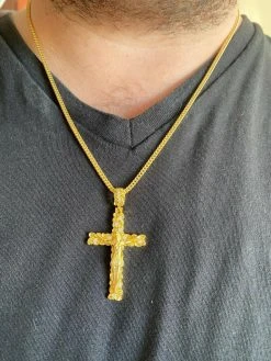Solid 925 Sterling Silver Mens Nugget Cross Jesus On Crucifix Pendant Iced Gold 20 Solid 925 Sterling Silver Mens Nugget Cross Jesus On Crucifix Pendant Iced Gold -Harlem Bling Shop harlembling solid 925 sterling silver mens nugget cross jesus on crucifix pendant iced gold 68989.1665671278