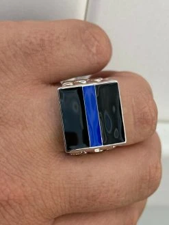 Solid 925 Sterling Silver Nugget Ring Blue Lives Matter Thin Blue Line Police -Harlem Bling Shop harlembling solid 925 sterling silver nugget ring blue lives matter thin blue line police 06321.1664392796