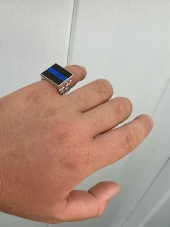 Solid 925 Sterling Silver Nugget Ring Blue Lives Matter Thin Blue Line Police -Harlem Bling Shop harlembling solid 925 sterling silver nugget ring blue lives matter thin blue line police 35652.1665671363