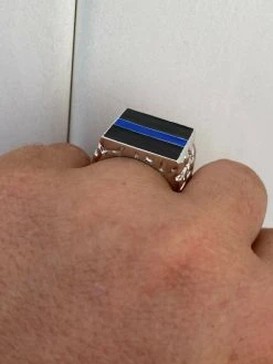 Solid 925 Sterling Silver Nugget Ring Blue Lives Matter Thin Blue Line Police -Harlem Bling Shop harlembling solid 925 sterling silver nugget ring blue lives matter thin blue line police 44727.1664394014