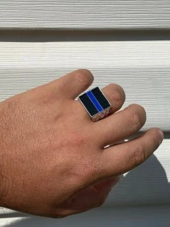 Solid 925 Sterling Silver Nugget Ring Blue Lives Matter Thin Blue Line Police -Harlem Bling Shop harlembling solid 925 sterling silver nugget ring blue lives matter thin blue line police 53084.1664393949