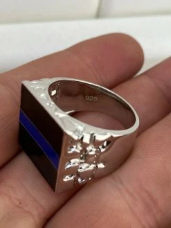Solid 925 Sterling Silver Nugget Ring Blue Lives Matter Thin Blue Line Police -Harlem Bling Shop harlembling solid 925 sterling silver nugget ring blue lives matter thin blue line police 74211.1664388849