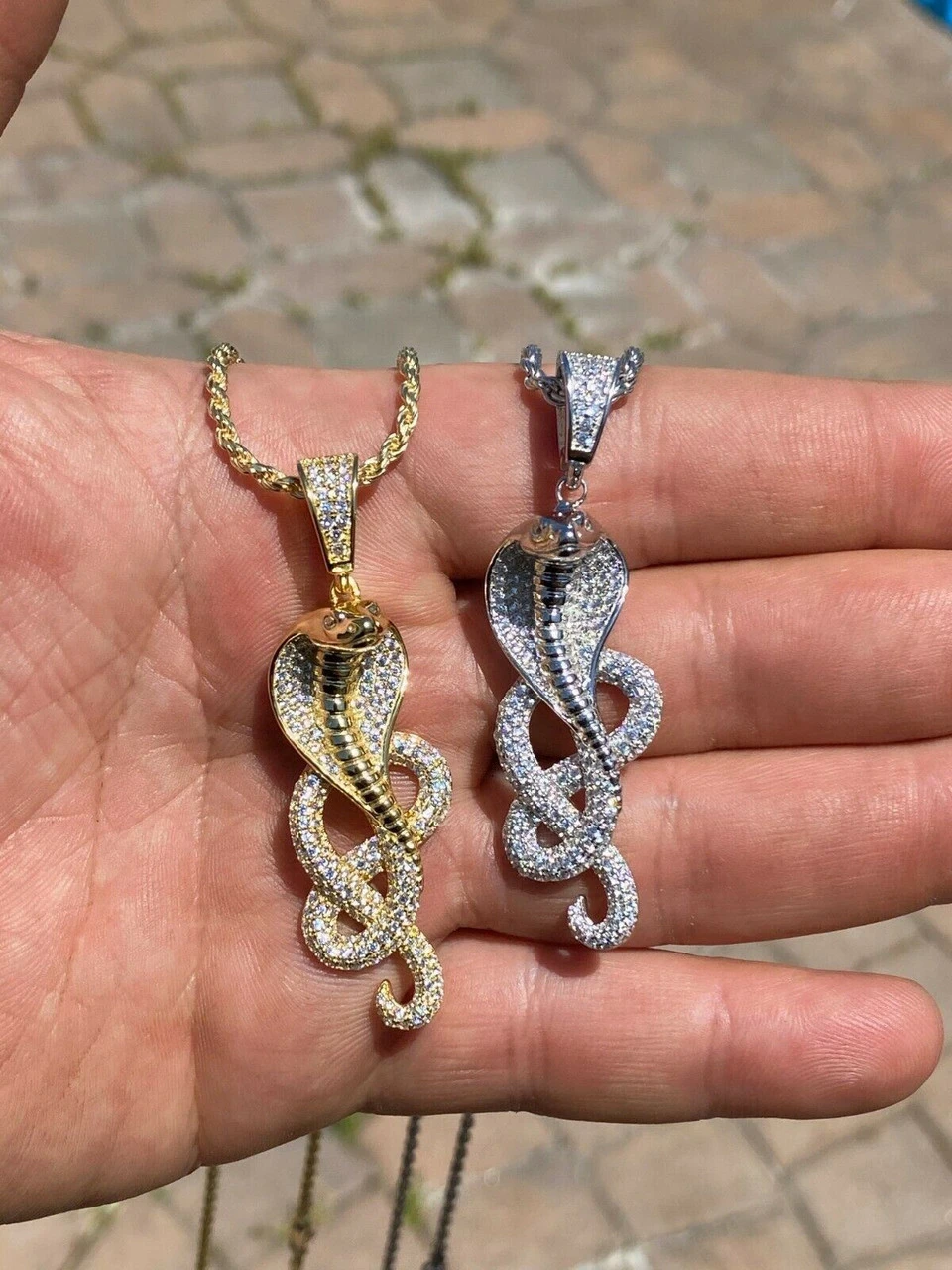 Solid 925 Sterling Silver Snake King Cobra Pendant Necklace Iced Gold Hip Hop 15 Solid 925 Sterling Silver Snake King Cobra Pendant Necklace Iced Gold Hip Hop - Image 13
