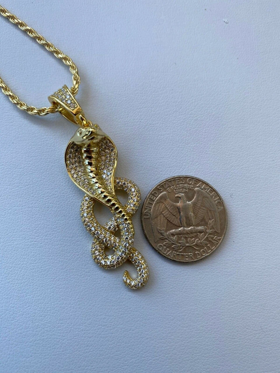 Solid 925 Sterling Silver Snake King Cobra Pendant Necklace Iced Gold Hip Hop 17 Solid 925 Sterling Silver Snake King Cobra Pendant Necklace Iced Gold Hip Hop - Image 15